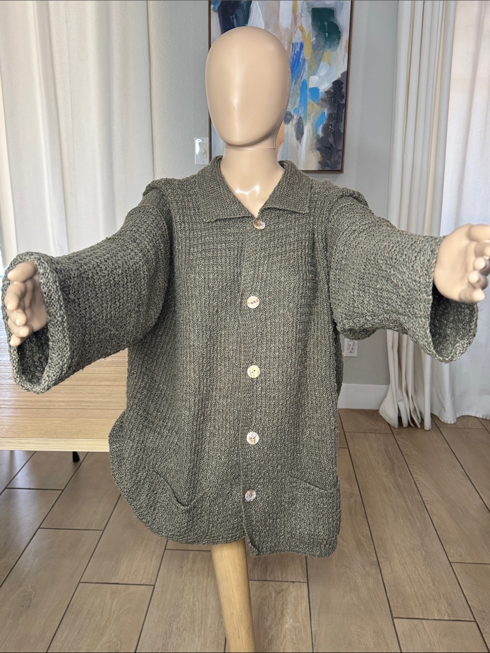 Vintage Joan Homyer Hand Knit Linen Cotton Oversized Cardigan England